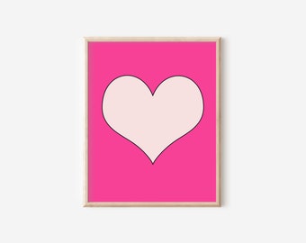 Pink Heart Print - Digital Art Download - Minimal Heart Print - Cute Trendy Wall Art - Valentine's Day Print
