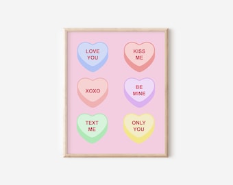 Candy Heart Print - Digital Art Download - Cute Valentine's Print - Heart Candy Wall Art - Trendy Pastel Pink Art Print - Croquette Style