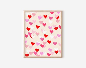 Pink Hearts Print - Digital Art Download - Soft Girl Era - Croquette Art - Trendy Art - Minimalist Art