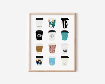 Vancouver Coffee Shops V1 | BC Cafe Print | YVR Print | Coffee Cup Print | Coffee Print | Coffee Gift | British Columbia Print | Canada Art