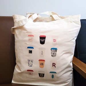 Tote Bag - Toronto V2 Coffee Shops Tote Bag, 15" x 16" Long Handle Tote Bag, lightweight canvas tote, market bag, canvas tote bag