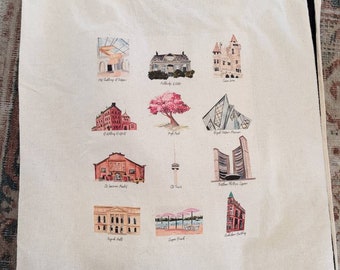 Sac fourre-tout des monuments de Toronto | Sac fourre-tout Toronto | Sac fourre-tout | Sac fourre-tout en toile | Fourre-tout en toile légère | Sac fourre-tout à poignée longue de 15" x 16"