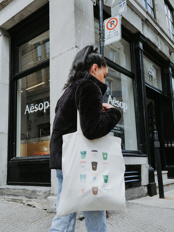 Tote Bag Montreal Coffee Shops Tote Bag 15 x 16 Long Handle Tote Bag lightweight canvas tote market bag canvas tote bag