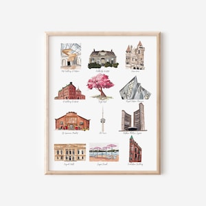 Impression des monuments de Toronto | Attractions touristiques de Toronto | lieux emblématiques de Toronto | Impression de Toronto | Art mural de Toronto | Aquarelle de Toronto