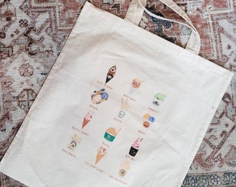 Tote Bag - Toronto Ice Cream Shops Tote Bag, 15" x 16" Long Handle Tote Bag, lightweight canvas tote, market bag, canvas tote bag