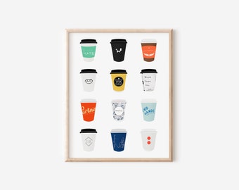 New York Coffee Shops V1 Print | NYC Cafe Print | Coffee Cup Print | Coffee Print | Cafe Print | New York Print | NY Art