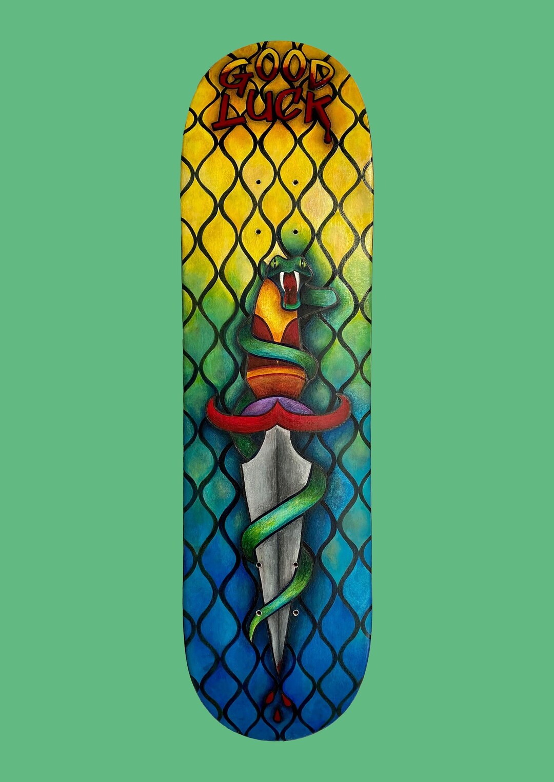 Handpainted Skateboard Deck / Good Luck Snake Dagger Etsy