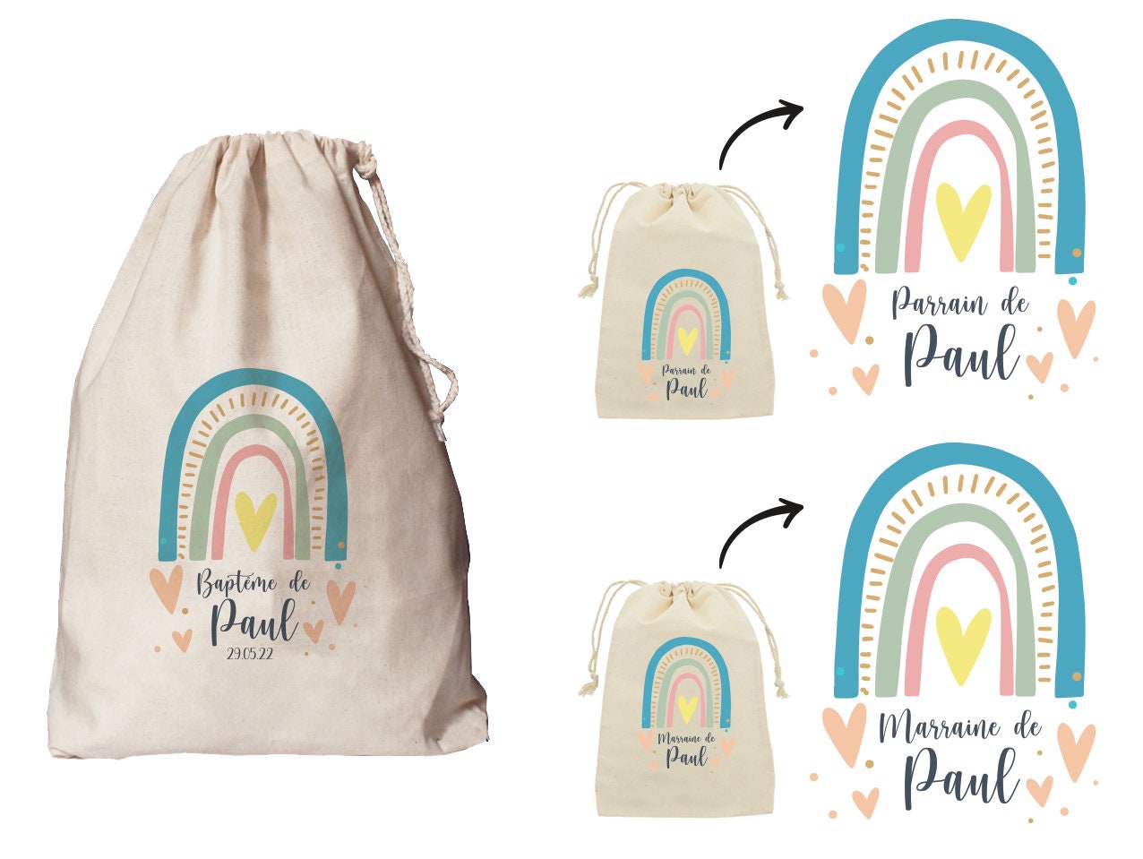 Urne Mariage Personnalisée Baptême + 2 Pochons Sacs Bouteille +2 Chocolats