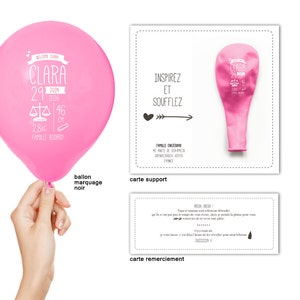 100 faire-part ballons personnalisés + carte + remerciement