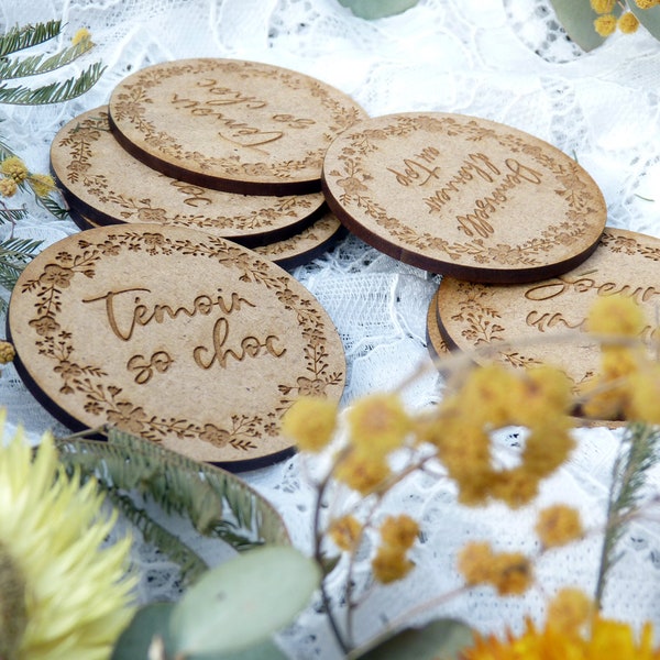 badge bois aimanté mariage