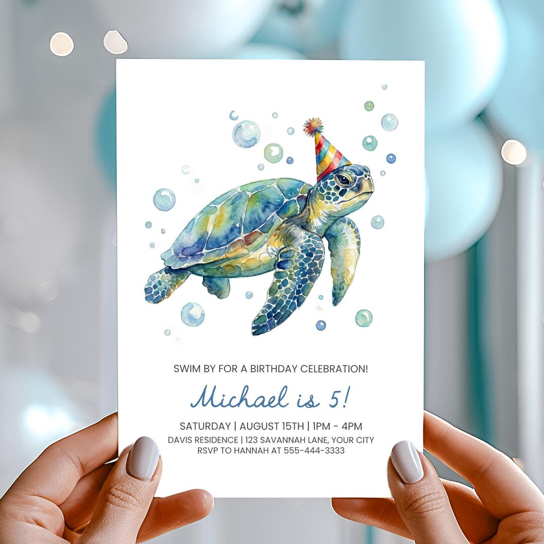 Sea Turtle Birthday Corjl Invitation Template, Ocean Party Kids Invite ...