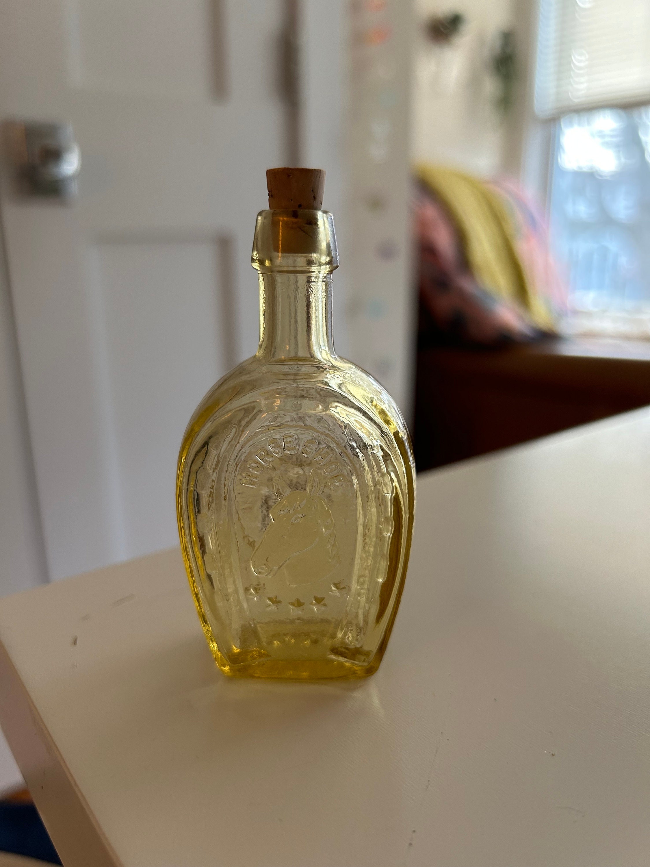 Vintage Horseshoe Mini Bitters/elixir Bottle With Cork 1970's Yellow