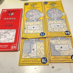 Vintage Pneu Michelin Maps; Carte Michelin; Orleans, Nantes, Limoges, Bordeaux, Maroc; 1960's Michelin Maps