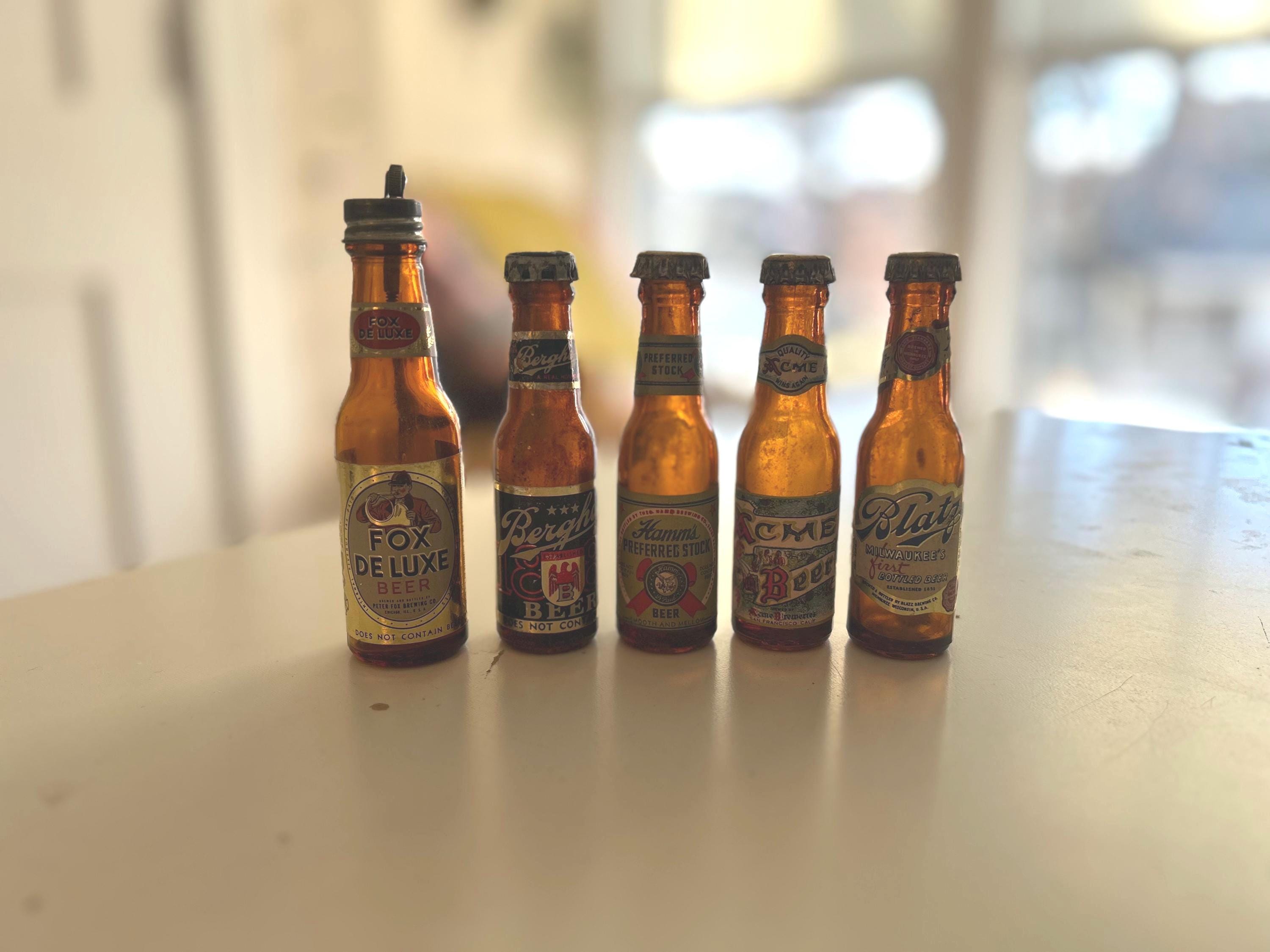 Vintage 1950's Novelty Beer Bottles; Blatz, Acme, Berghoff, Hamm's