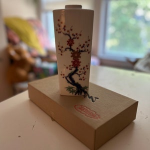 Vintage Fukagawa Porcelain Vase New Old Stock in Box; Hand Painted Cherry Blossom Design; Original Box with Paperwork