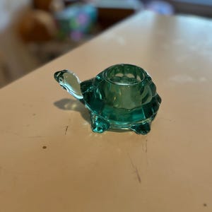 Vintage Indiana Glass Company Spanish Green Turtle Tea Light/Votive Holder; Heavy Glass Candle Holder; Turtle Shaped Glass