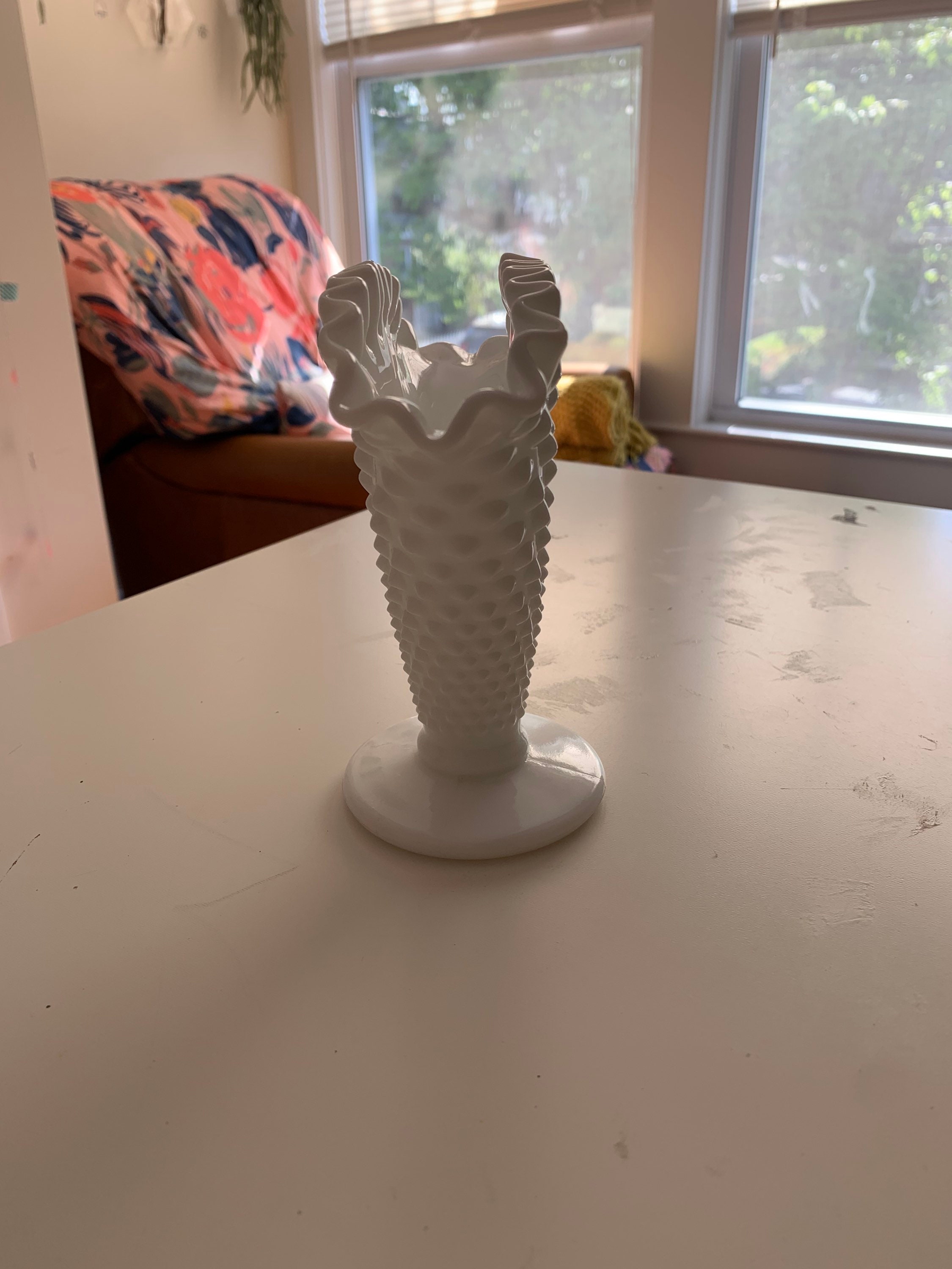 Fenton Vintage Hobnail Fan Vase Fenton Glass Ruffled Edge Flower Vase ...