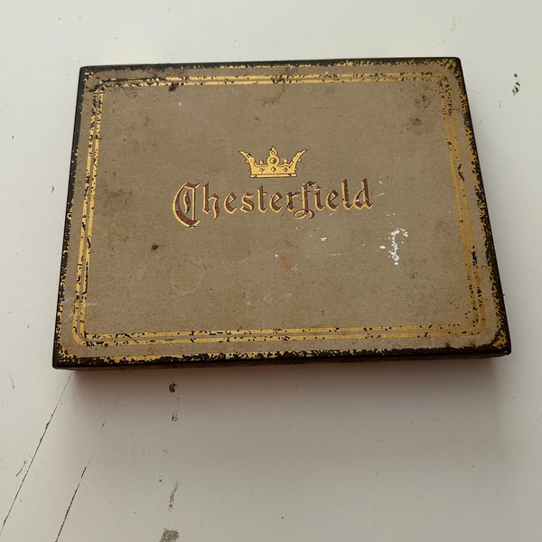 Vintage Gold Chesterfield Tobacco Tin; Metal Cigarette Case; Tobacco Container; General Store Advertising Tin; Small Storage Box