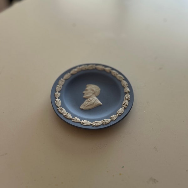 Wedgwood Jasperware Classic Blue Trinket Dish Featuring President Abraham Lincoln; Made in England; 16th US President