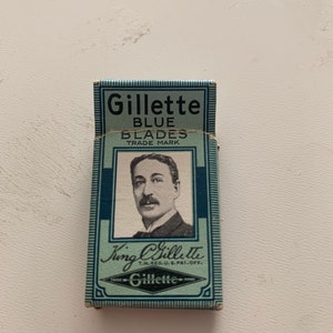 Gillette Blue Blades Box with 3 Razors; New Old Stock; Opened Box; Vintage Advertising