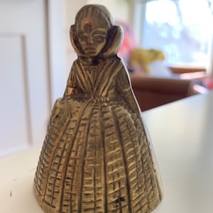Victorian Welsh Lady Brass Bell; Hand Bell; Small Brass Figurine; Made in UK; Vintage Solid Brass; Clapper Still Intact