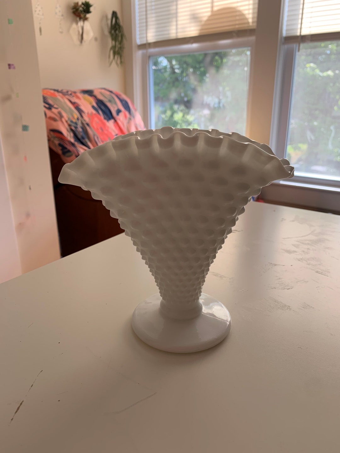 Fenton Vintage Hobnail Fan Vase Fenton Glass Ruffled Edge Flower Vase
