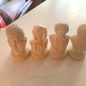 Famous Composers Plastic Figurines Vintage Busts by Hable; Mozart, Brahms, Beethoven, Bach