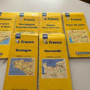 Vintage Michelin Maps; Bretagne, Normandie, Pays de Loire, Centre, Bourgogne, Provence; 1990's Michelin Maps; Regional France Michelin Maps