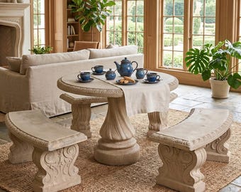 Outdoor Dining Set for Patios, Including 3 Curved Benches / Decorative Table Set