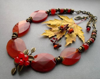 agate carnelian chunky unique necklace one of a kind