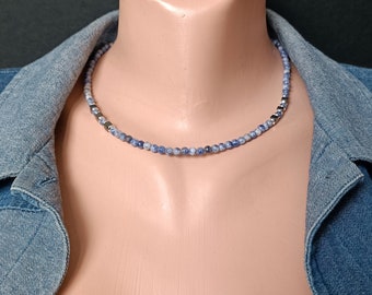 blue sodalite men necklace thin choker necklace small sodalite necklace minimalist jewelry unisex for him for her