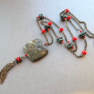 long statement necklace with pendant green JASPER, gift for her, gift for mom