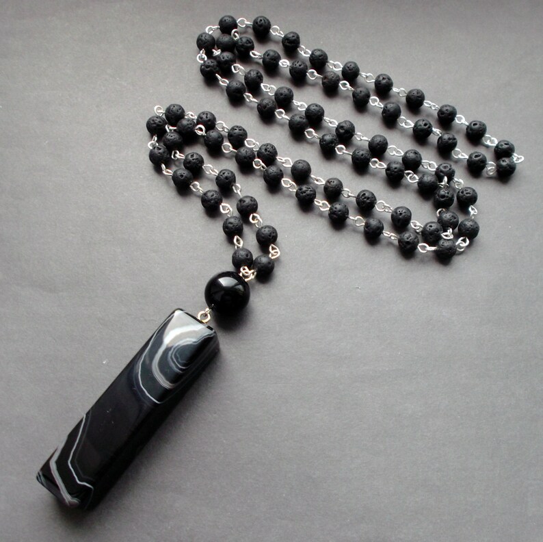necklace from lava with a pendant agate man/'s pendant gift for Men For Father For guys Black Long stone necklace for men for women agate