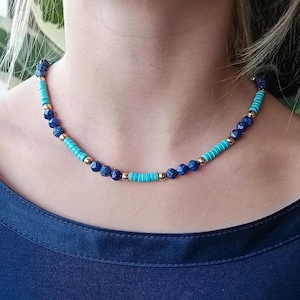Lapislazuli und Türkis Halskette, handgefertigte Halskette für Sie