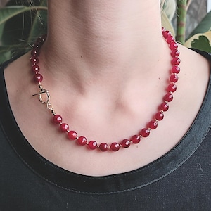 dark red, ruby red agate necklace, toggle clasp, gift for her
