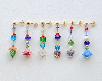 Mix Match dangle beads earrings, colorful Unique mismatched earrings