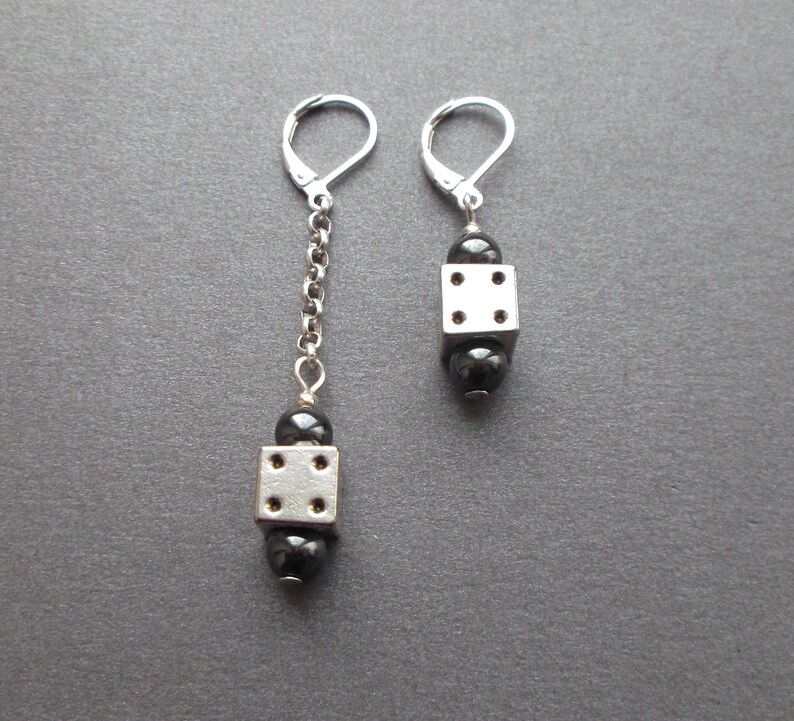 Mens Dice earring with hematite. mens earrings dangle. Single Etsy