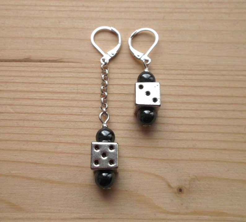Mens Dice earring with hematite. mens earrings dangle. Single Etsy