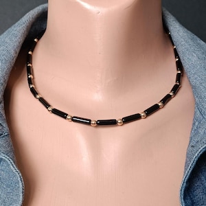 black onyx choker gold plating 14 K necklace jewelry unisex fashion style men gift for him gift to father