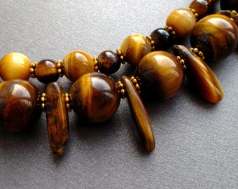 tiger's eye necklace, brown-yellow statement necklace, handmade necklace with protection stone, for her for mom