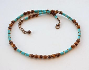 Choker mit Tigeraugen-Türkis. Herrenschmuck, Unisex.