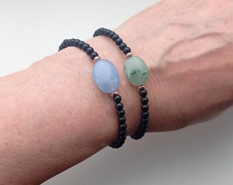 blue aquamarine green aventurine simple bracelet aquamarine aventurine and black onyx bracelet for women