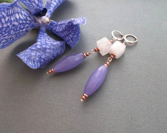 rose quartz lavender jade long big earrings