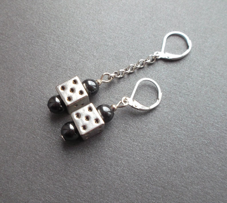 Mens Dice earring with hematite. mens earrings dangle. Single Etsy