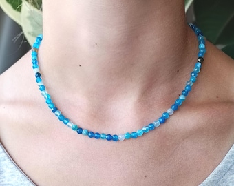 Collar de cuentas de ágata azul de 4 mm