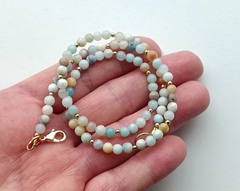 Amazonite necklace beaded, dainty small delicate necklace minimalist jewelry for women