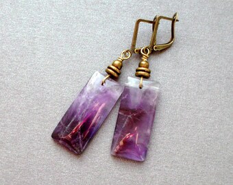 amethyst brass earrings