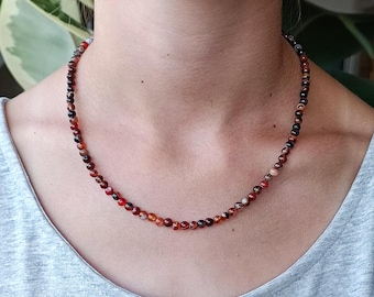 thin choker necklace of reddish brown striped agate (sardonyx) small dainty necklace, minimalist jewelry