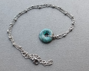 genuine turquoise pendant a circle on steel chain