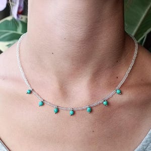 tiny seed bead necklace with turquoise dangles